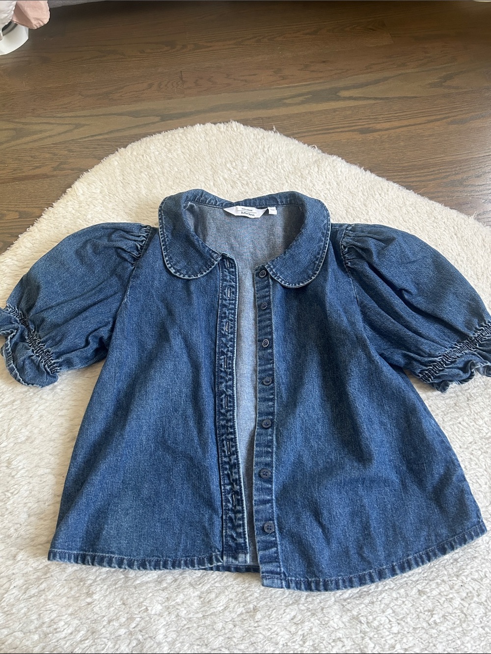 & Other Stories Denim Button-Front Puff Sleeve Shirt - Blue